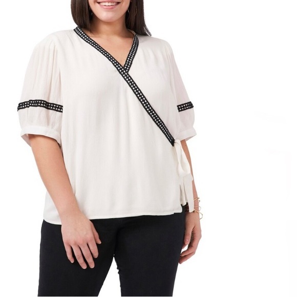 Vince Camuto Tops - NWOT Vince Camuto Wrap Front Crochet Trim Blouse